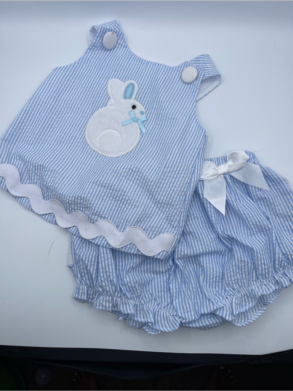 Lil Cactus Baby bunny seersucker top and bloomer set ruffle blue size 2T cotton